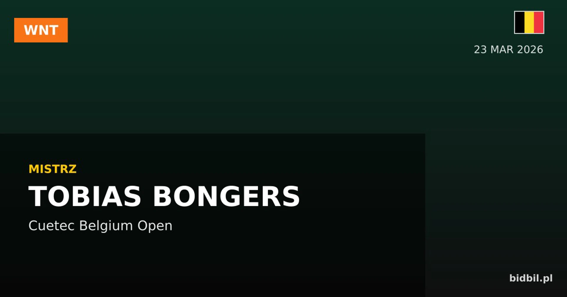 Cuetec Belgium Open 2026: Bongers triumfuje w Ostendzie