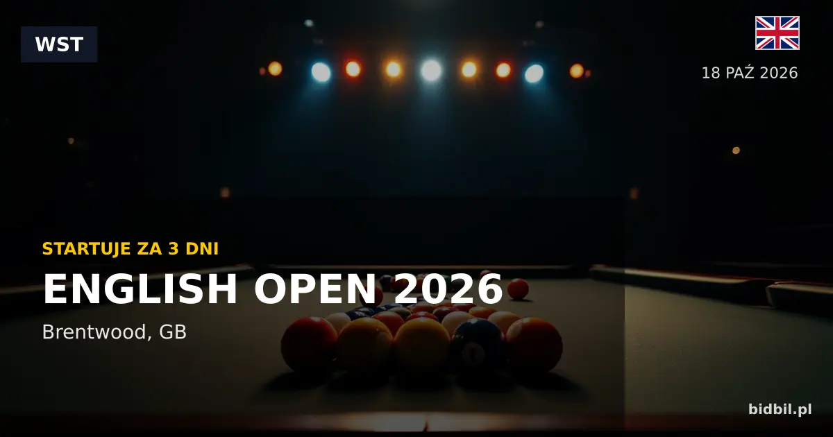English Open 2026 startuje 12 października. Snooker w Brentwood